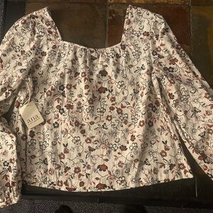 Ana Women's U-Neck Long Sleeve Floral Print Blouse Size M Color: Floral Cream